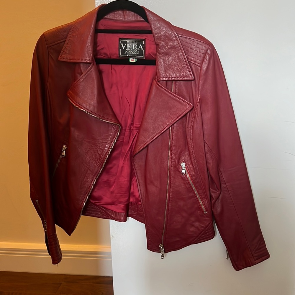 Red leather jacket, made in Florence, Italy